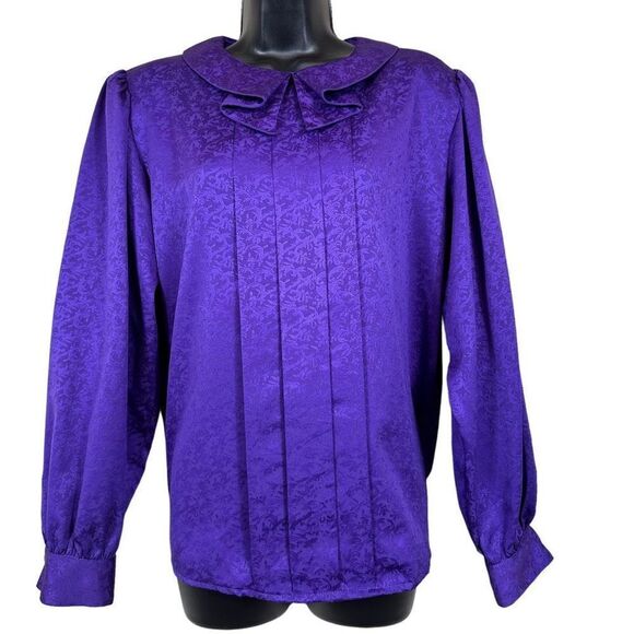 No Brand Tops - Vintage Notations Long Sleeve Ruffled Collar Blouse Size L
